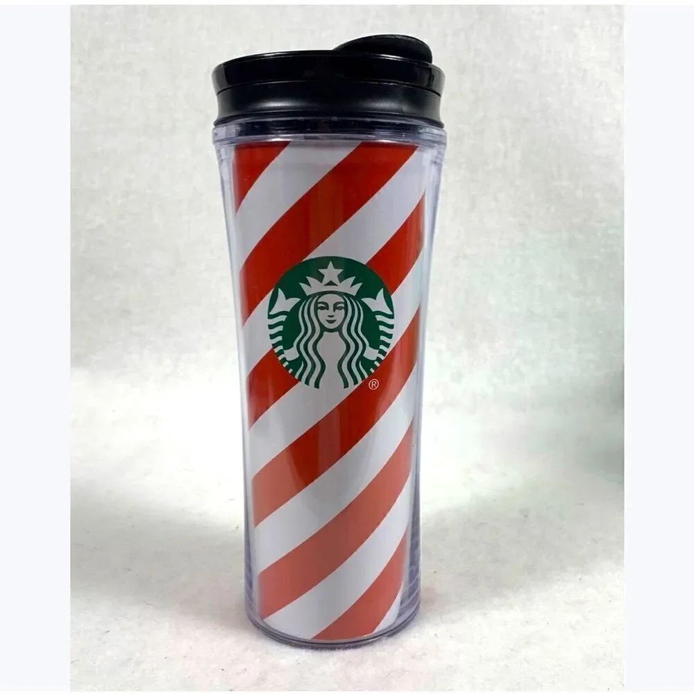 Starbucks Red White Peppermint Candy Cane Stripe 15 oz. Travel Tumbler with Lid